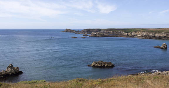 悬崖 法国 布列塔尼 自然 海景 大西洋 旅行 地平线 夏天