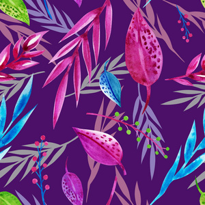 水彩 天堂 织物 分支 夏威夷 时尚 棕榈 热带 花的 紫色