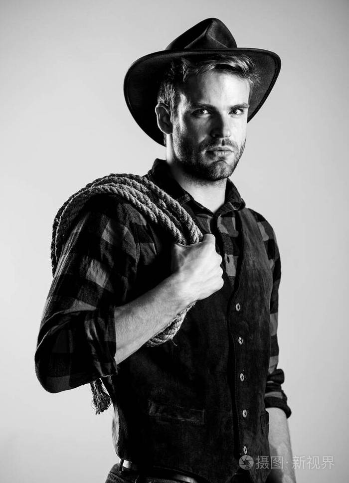 真正的男人复古风格的男人狂野西部复古牛仔牛仔用套索绳西部西部牛仔