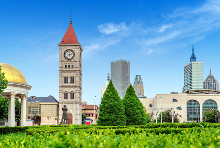 城市 建筑学 广场 风景 美丽的 亚洲 天津 市中心 天空