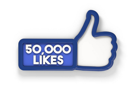 50000人喜欢竖起大拇指的社交媒体横幅。三维渲染