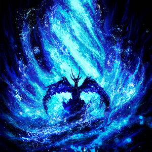 角和尖尖的尾巴被风吹散的蓝色怪兽损坏的龙树龙卷,鳗鱼,鲑鱼和奶油