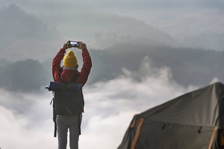 嬉皮士 自然 摄影 享受 小山 冒险 耐力 女人 攀登 行走