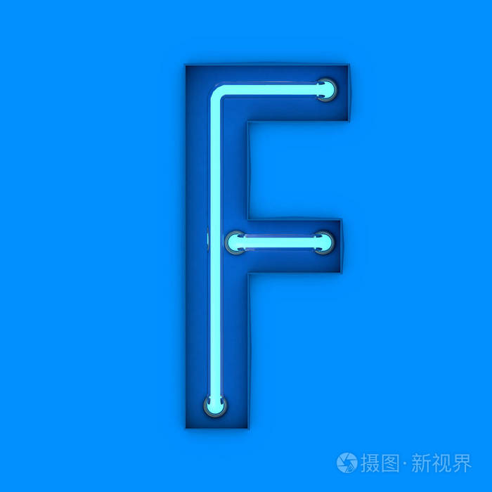 霓虹灯样式浅色字母f发光霓虹灯大写字母三维渲染