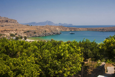 自然 林多斯 欧洲 希腊 地中海 蔚蓝 天空 港口 目的地