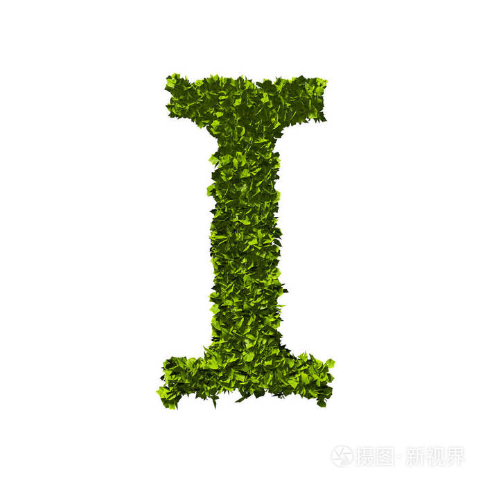 字母i自然叶字母表三维渲染