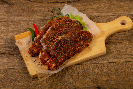 屠夫 生的 腰肉 杂货店 午餐 晚餐 脖子 香料 肉片 特写镜头