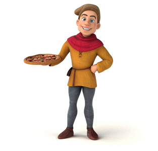 插图 男人 披萨 历史 卡通 男孩 三维 诺曼 农民 性格