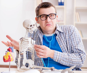 医学生上课时在教室里学习骨骼图片