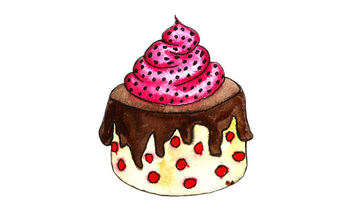 草莓 甜的 樱桃 水彩 生日 小吃 聚会 庆祝 绘画 烹饪