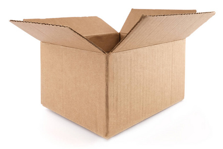 交货包装储存的概念。打开白底纸板箱。特写。模型。