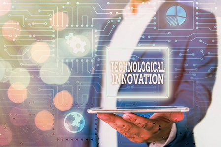 显示技术创新的文字标志.概念图片来自产品技术知识的新发明.照片