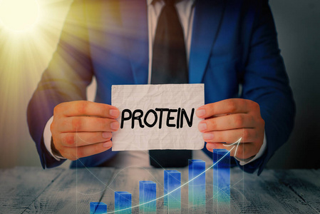 文字写作文本蛋白质。商业理念为低脂肪或碳水化合物消费减肥计划。
