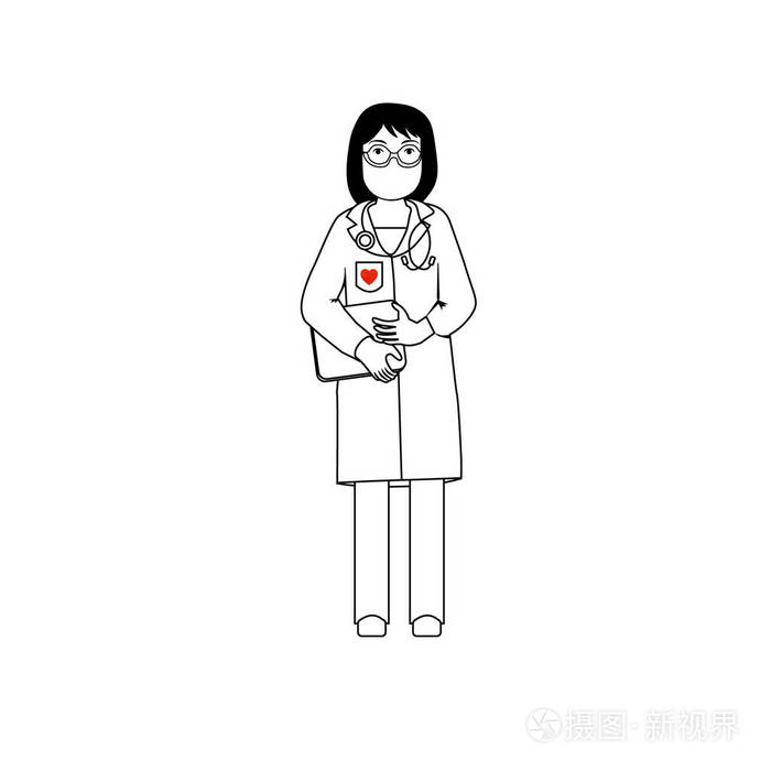 戴着面具和手套的女医生心形为红色白底黑轮廓科罗娜危机说明