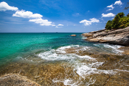 海滩 放松 美丽的 假期 岩石 旅游业 海景 夏天 泻湖