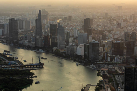 傍晚 城市景观 摩天大楼 西贡 天线 建筑学 天际线 全景图