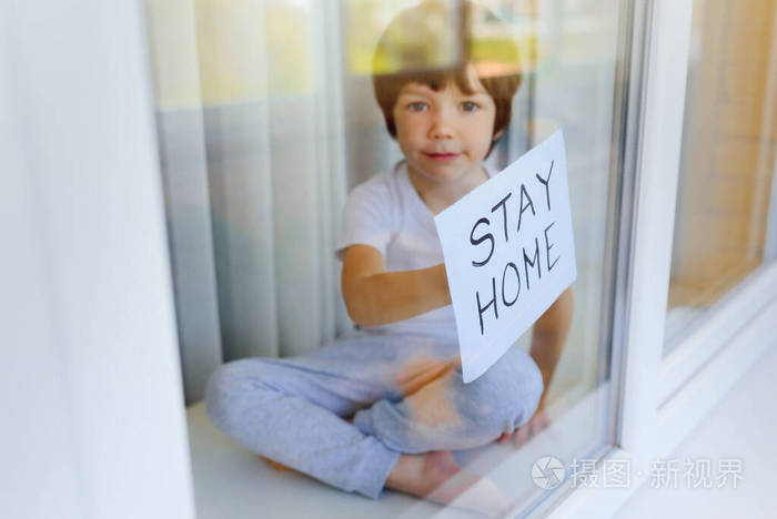 病毒 流行病 艺术 窗口 距离 房子 窗台 儿童 面对 小孩