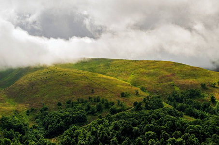 丘陵 领域 乡村 自然 美丽的 草地 暴风雨 山谷 全景图