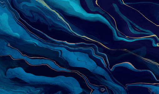 金粉海报蓝色大理石和金色抽象背景纹理.