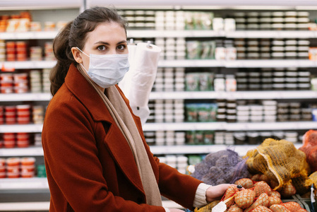 恐慌 预防 感染 大流行 超市 面对 食物 面具 产品 安全