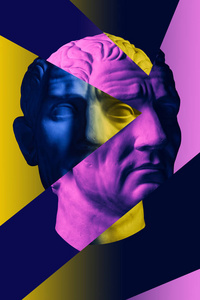 用灰泥拼贴,仿古人像,具有波普艺术风格.