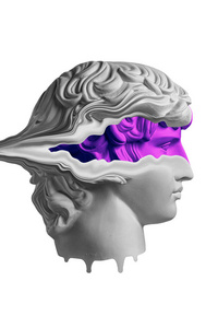 波普艺术风格的年轻人脸的石膏雕塑.安提诺斯头像.