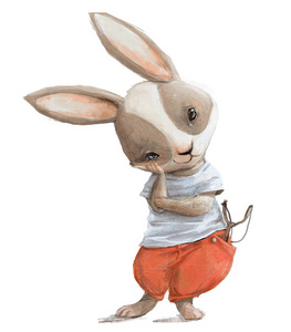 可爱的红色裤子卡通小兔子