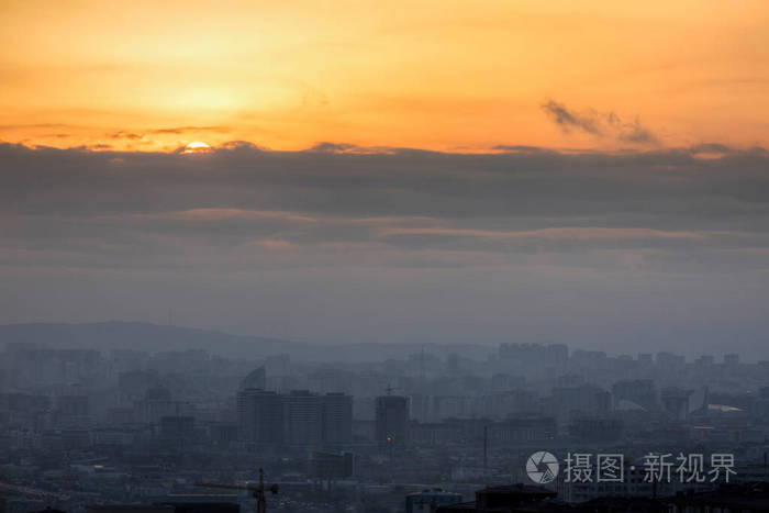 黄昏 暮光 城市 反射 海景 天堂 全景 海洋 阿塞拜疆