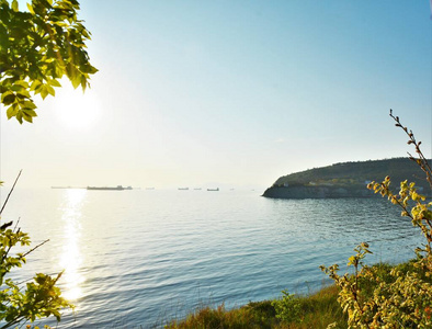 日落 美丽的 海湾 风景