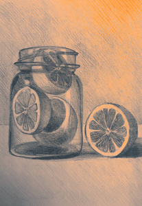 复古的 橘子 颜色 美丽的 油漆 形象 插图 素描 铅笔