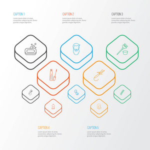 沙龙图标线样式集造型熨斗卷发熨斗胡须等卫生元素。独立插图沙龙图标。