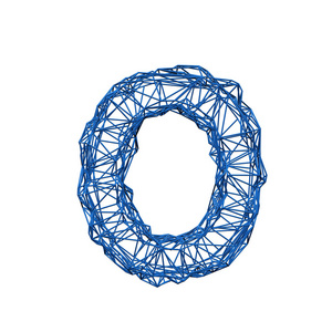 0号线框低多边形字母表。三维渲染