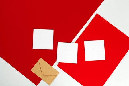 照片。品牌标识模板。为平面设计师的演示和公文包。红色和白色