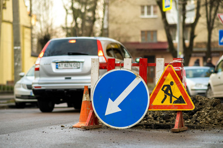交通 开车 修理 在下面 危险 城市 签名 信号 街道 安全
