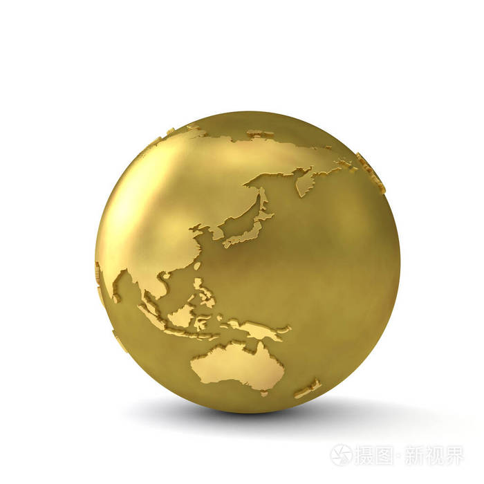 展示东亚的黄金地球仪三维渲染