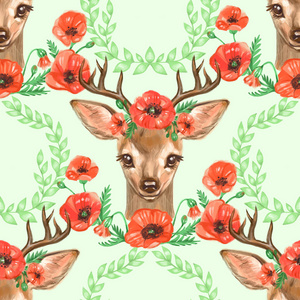 小鹿图案.白色背景上的手绘可爱小鹿.无缝背景.照片