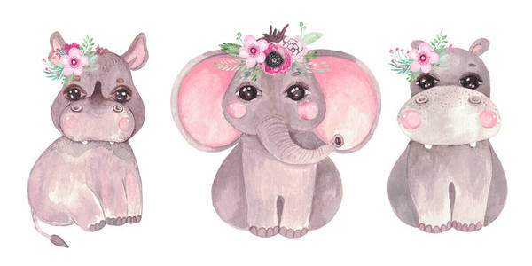 热带 女孩 粉红色 打印 非洲 绘画 动物园 剪贴画 可爱极了