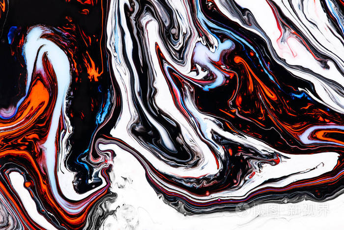 用于海报或墙纸的混合颜料.橙,黑,蓝四溢的颜色.