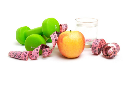 维生素 哑铃 营养 厘米 健身 玻璃 水果 食物 测量 素食主义者