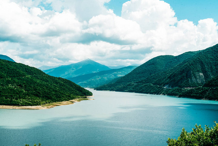 自然 全景 秋天 小山 旅行 天空 美女 水库 水彩 美丽的