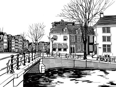 欧洲城市素描集.黑白插图.照片