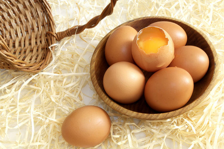 篮子 装袋 干草 农场 鸡蛋 特写镜头 早餐 蛋白质 蛋壳