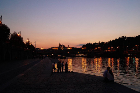 旅行 欧洲 街道 古老的 日落 全景图 旅游业 布拉格 城市
