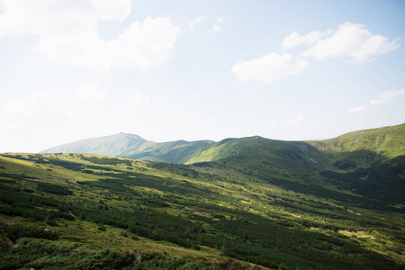 美丽的 小山 山谷 草地 夏天 天空 旅行 全景图 风景