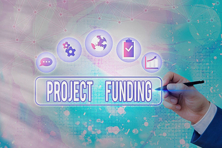 显示项目资金的文字标志。概念照片支付启动，使其更大和成功。