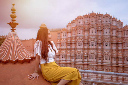建筑 亚洲 宫殿 拉贾斯坦邦 女孩 粉红色 吸引力 女人