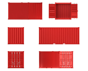 白色背景上的20英尺红色集装箱的高质量图像。