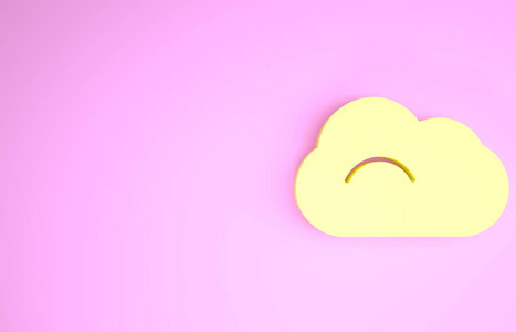 黄色云图标孤立在粉红色背景上。极简主义概念。三维插图三维渲染
