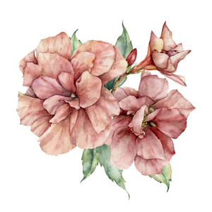 地中海印刷水彩画夏季卡木槿花.