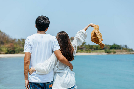 海滩 别墅 幸福 男人 求助 在一起 后面 浪漫的 女孩